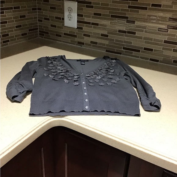 INC International Concepts Flower accent Cardigan, with Diamond Buttons. - Picture 5 of 5